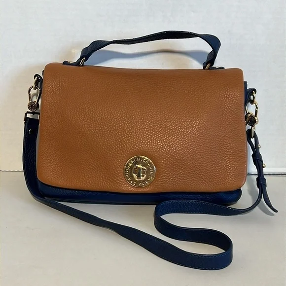 Isaac Mizrahi Tan and Navy Crossbody Bag Minimalist - Picture 3 of 17